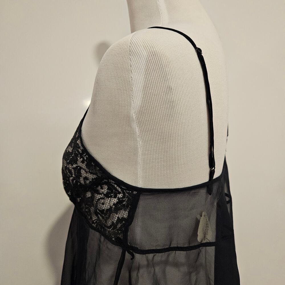 Vintage Victoria's Secret 90s black semi sheer baby doll top Small adj. straps - Picture 7 of 9